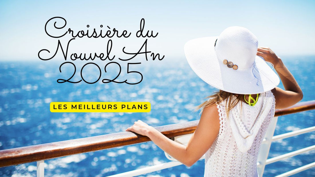 Femme en chapeau blanc sur le pont d’un bateau, regardant la mer pendant une croisière du Nouvel An 2025