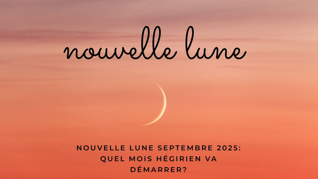 Croissant de lune sur fond rose au coucher du soleil — nouvelle lune de septembre 2025 annonçant le début de Rabi’ al-Thani.