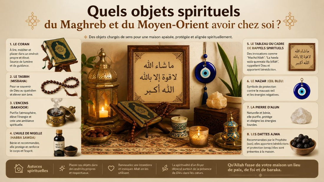 Objets spirituels du Maghreb et du Moyen-Orient pour créer une atmosphère de paix et de spiritualité à la maison.